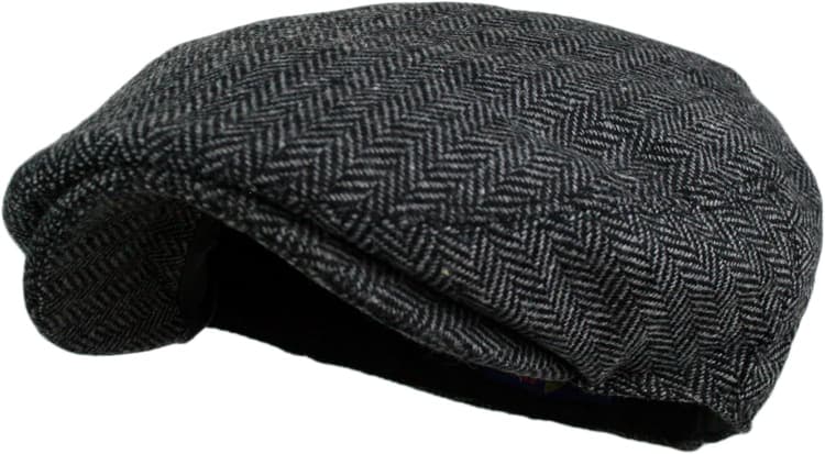 Wonderful Fashion Men's Classic Herringbone Tweed Wool Blend Newsboy Ivy Hat (Large/X-Large, Charcoal)
