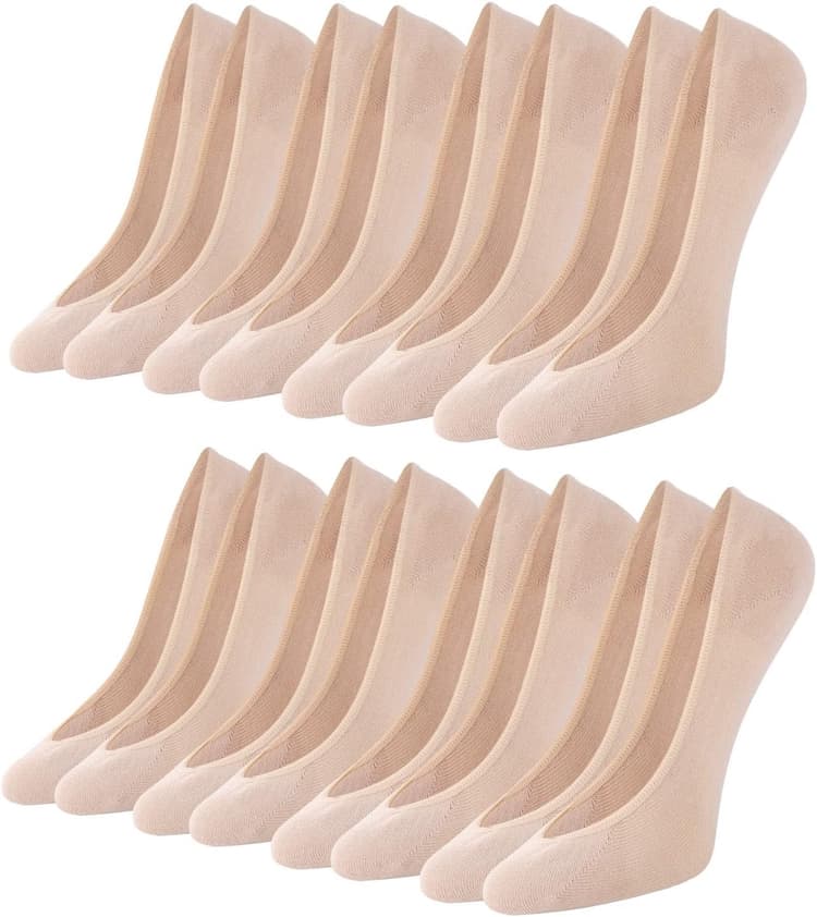 Lot de 8 Paires Chaussette Femme Invisibles, Chaussettes Basse Courtes Protège-Pied pour Femmes Socquettes Respirantes de Ballerine avec Bandes Antidérapantes en Silicone en Coton