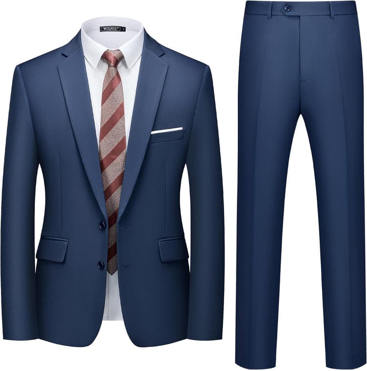 WULFUL Men's 2 Piece Suits Slim Fit Two Button Blazer Jacket Pants Set for Party,Wedding and Business