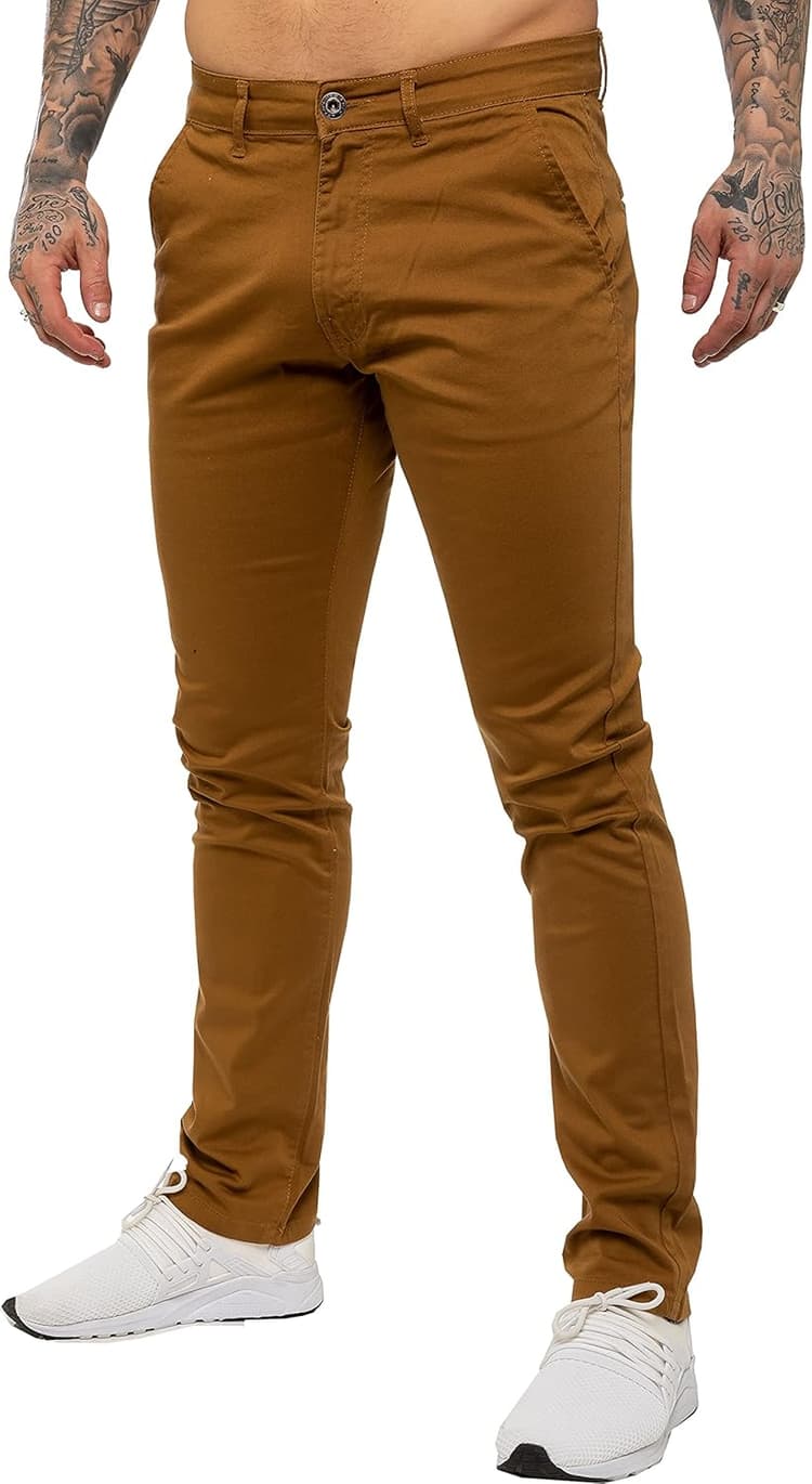 Pantalon Chino Jeans Stretch Coupe Ajustée Coton Homme avec Poches