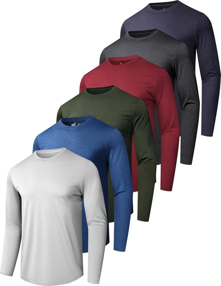 6/7 Pack Men's Quick Dry Long Sleeve Shirts UPF 50+ UV Sun Protection SPF Shirt Moisture Wicking T-Shirt for Casual Workout
