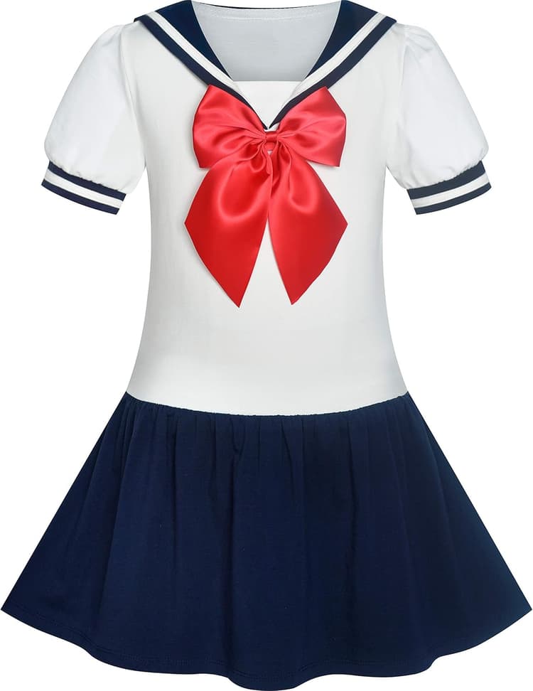 Sunny Fashion Robe Fille Marin Uniforme Scolaire Marine Costume 6-14 Ans
