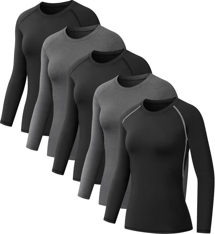 NebuKinex 5 Pack Women's Compression Shirt Long Sleeve Workout Tops Athletic Baselayer Quick Dry Gym Yoga Running T-Shirt