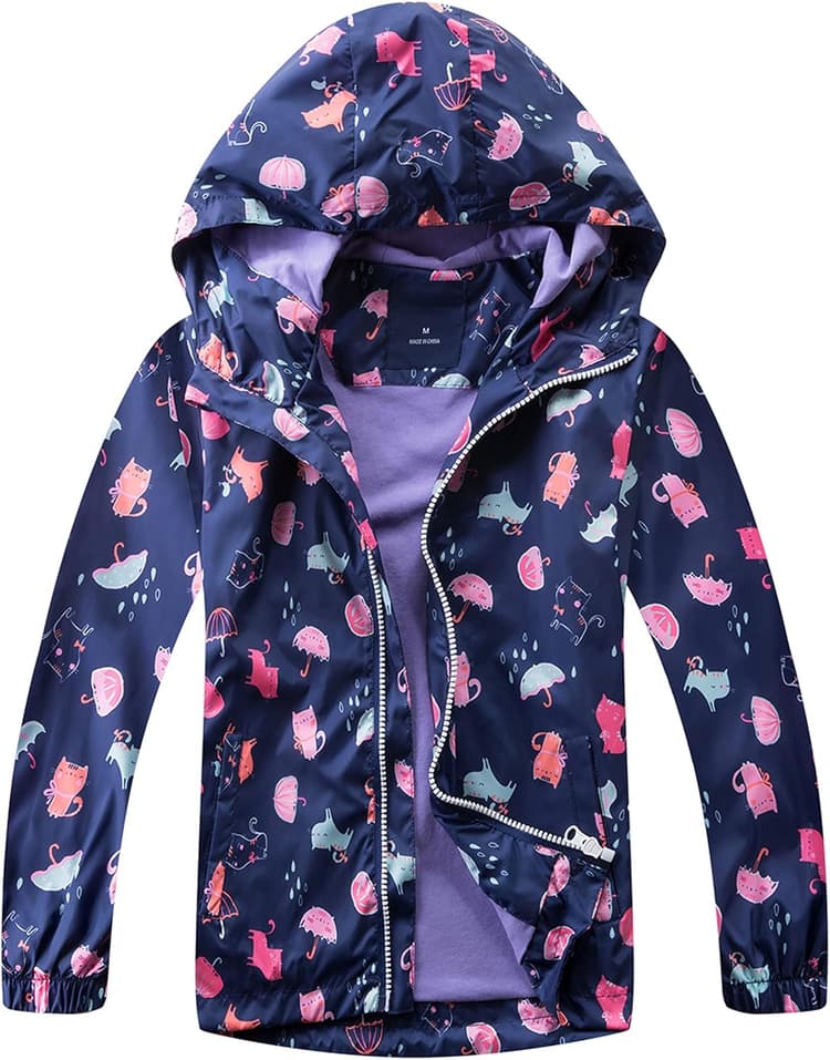YoungSoul Coupe Vent Imperméable Fille - Manteaux Mi Saison Enfant Imprimé - Blouson Capuche Pluie