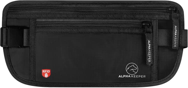 Alpha Keeper Hidden Travel Money Belt - RFID Blocking Waist Wallet & Passport Holder for Women and Men, Anti-Theft Slim Security Pouch