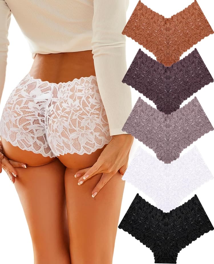 Sexy Underwear Panties for Women Cheeky V Waist Lace Boyshorts Lingerie Plus Size Underwear Gift Wife Women 5 Pack