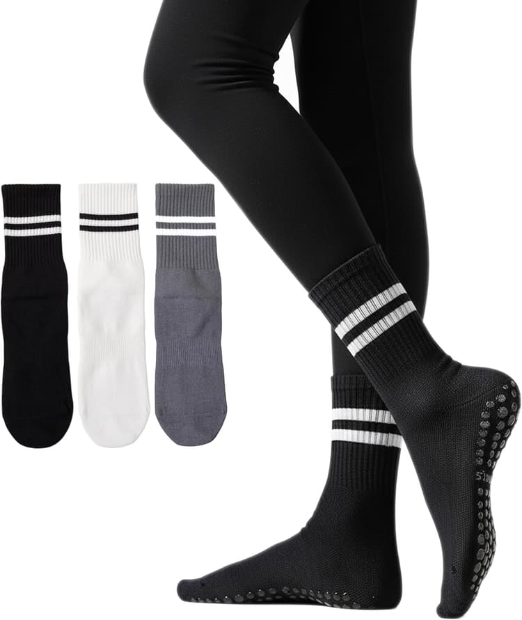Irisbear Womens Pilates Socks with Grips Non Slip Yoga Socks Barre Gym Athletic Grippy Socks for Women
