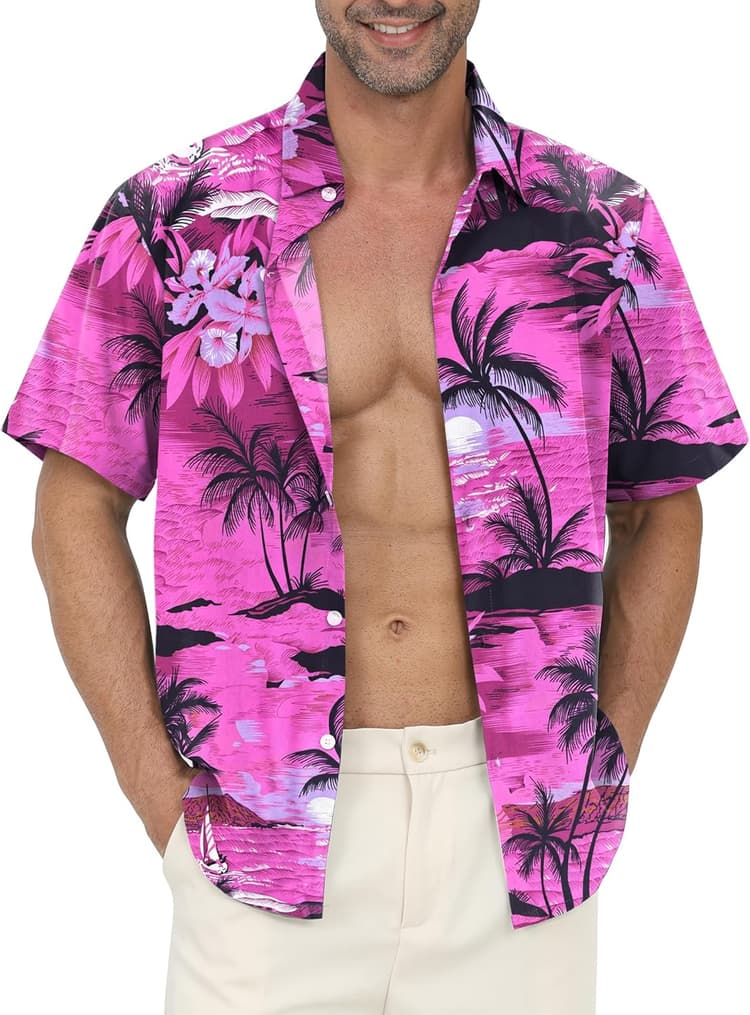 Chemise Hawaiienne Homme Manches Courtes Imprimé Tropical Léger Plage Décontracté