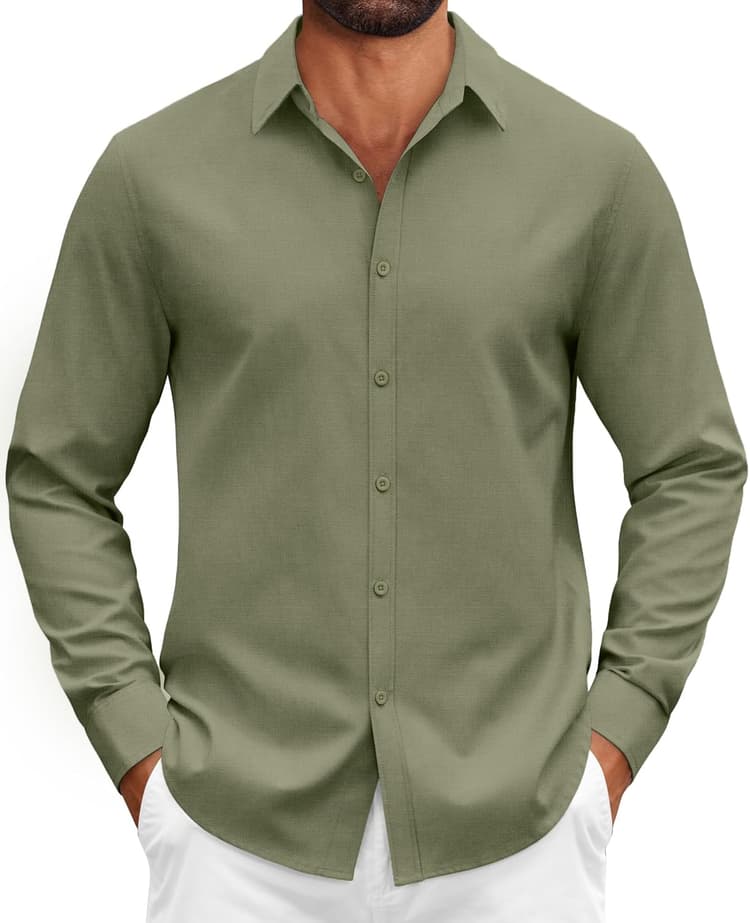 COOFANDY Chemise Homme à Manches Longues en Coton Coupe Classique Boutonnée Style Business Décontracté