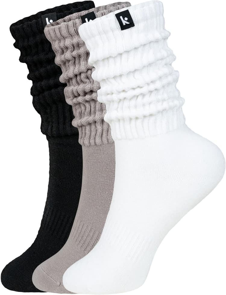 Kamo Fitness Cozy 3-Pair Pack - Scrunch Long Crew Socks for Women, Soft & Breathable Boot and Slouch Socks, Size 5-9