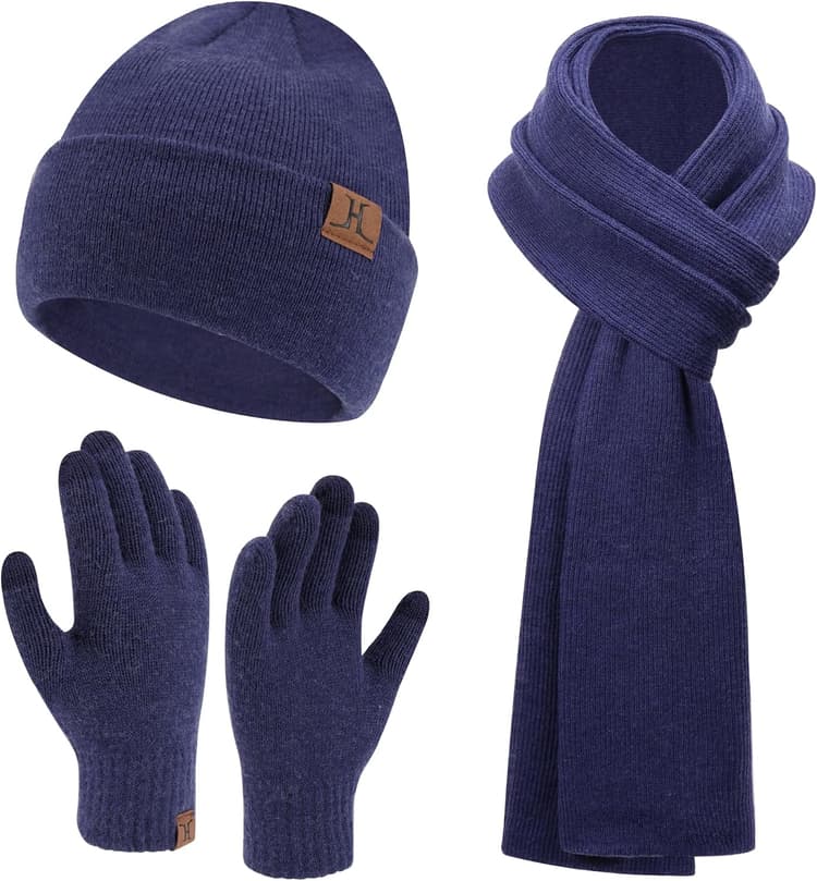 Hommes Femmes Hiver Chaud Bonnet Gants Tactiles Echarpe Ensemble Tricot Côtelé Chapeau Foulards Gants Cadeaux Noel Femme Homme