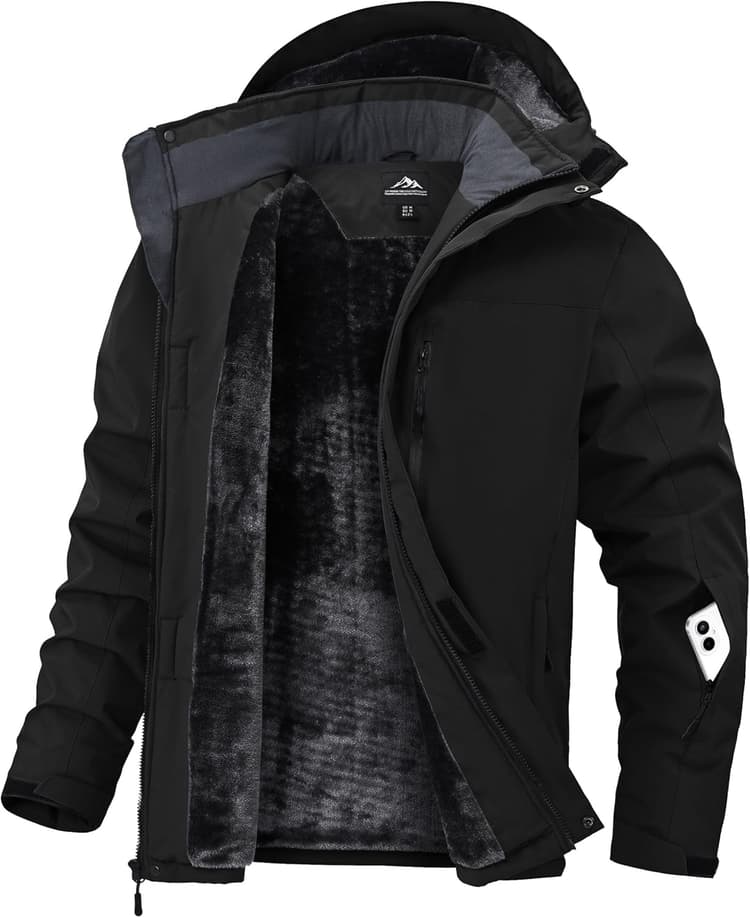 Veste de Ski Homme Imperméable Manteau Homme Hiver Chaude Doublure en Polaire avec Capuche Amovible