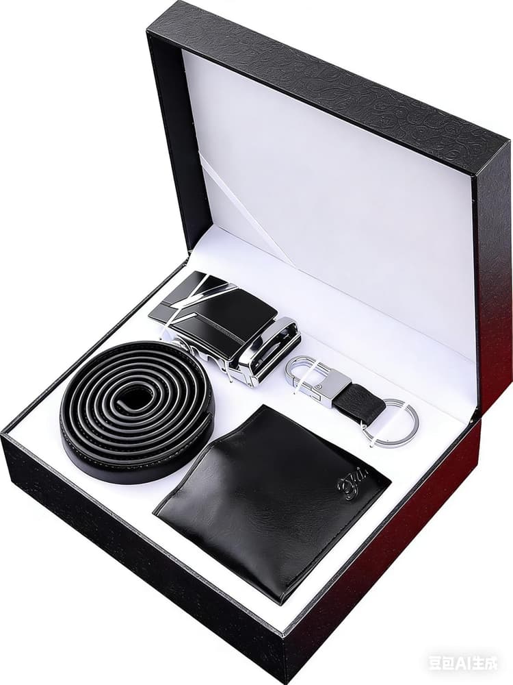 Cadeau Homme Ceinture Portefeuille Coffret Anniversaire Papa Pere Mari Copain Saint Valentin Fete des Peres Cadeau Noel (Noir)