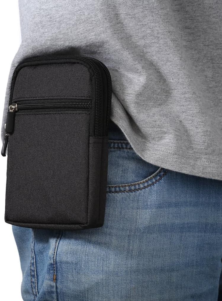 Ceinture Clip Sacoche Etui Universel, Moon mood® 6.3 Pouces Denim Décontractée Sac Randonnée pour Homme Housse de Transport Coque Sac Ceinture Clip Poche Pochette avec Boucle Multiples Portefeuille