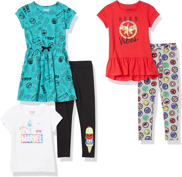 Amazon Essentials Disney | Marvel | Star Wars | Frozen | Princess Girls and Toddlers' Mix-and-Match Outfit Sets, Multipacks