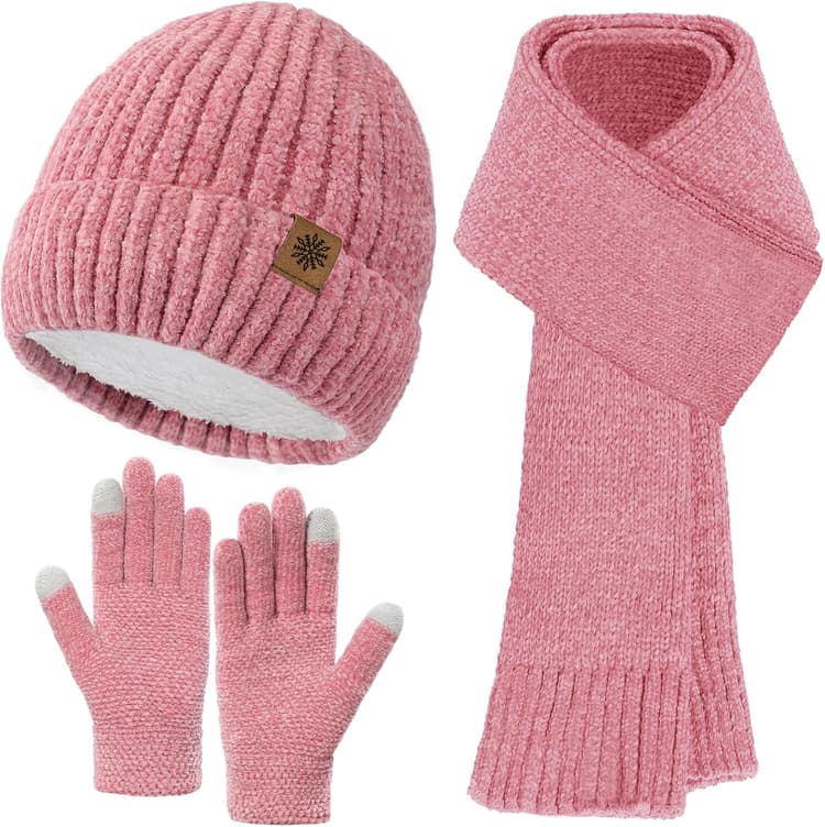 Pleneal Winter Hat Gloves Scarf Set for Women Men Warm Lining Beanie Hats Touchscreen Gloves Thick Soft Scarf