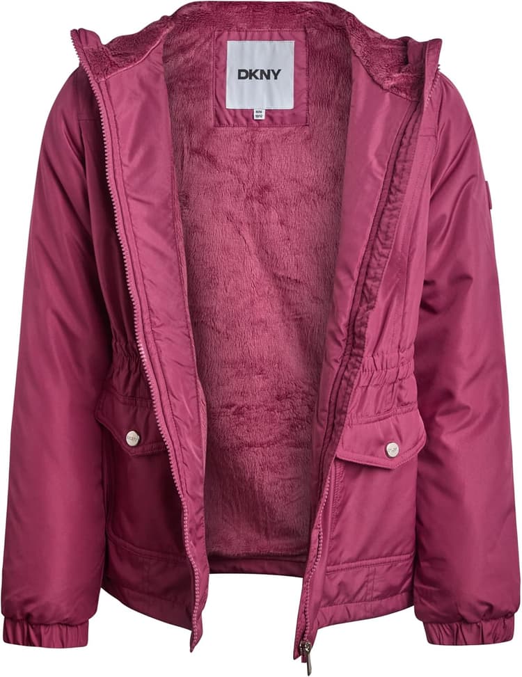 DKNY Girls Midweight Jacket - Cozy Sherpa Fur Lined Water Resistant Hooded Anorak Windbreaker Zip Up Jacket for Girls