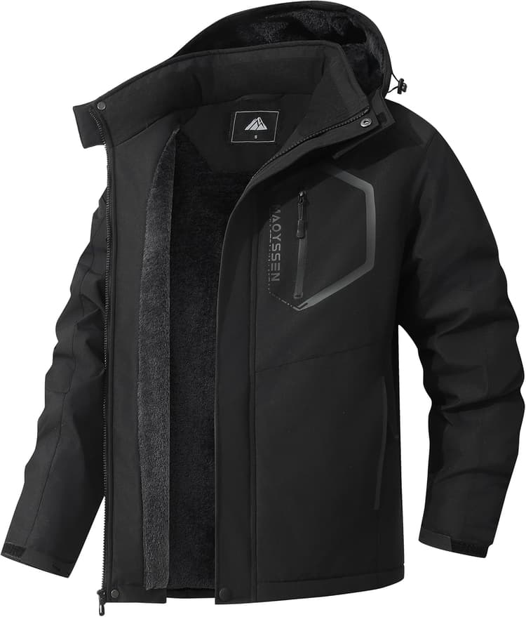 Men's Mountain Ski Jacket Winter Snow Coats Waterproof Warm Fleece Lining Jacket Parka with Hooded