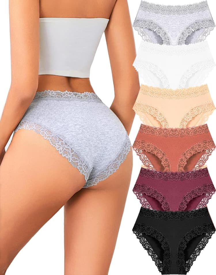 Womens Cotton Underwear Cheeky Bikini Panties Sexy Lace Briefs Soft Stretch Lingerie for Ladies Underwear Pack 6