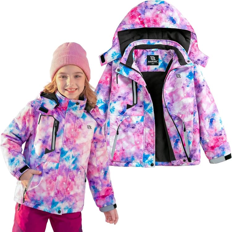 Simplee kids Girls Waterproof Snow Jacket Fleece Winter Windproof Ski Jackets for Toddler Girls Hooded Warm Coat