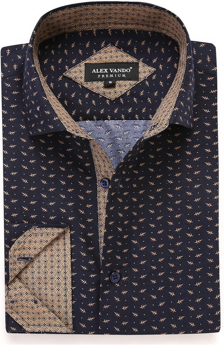 Alex Vando Chemise Imprimée à Manches Longues pour Homme Coupe Droite Boutonnée