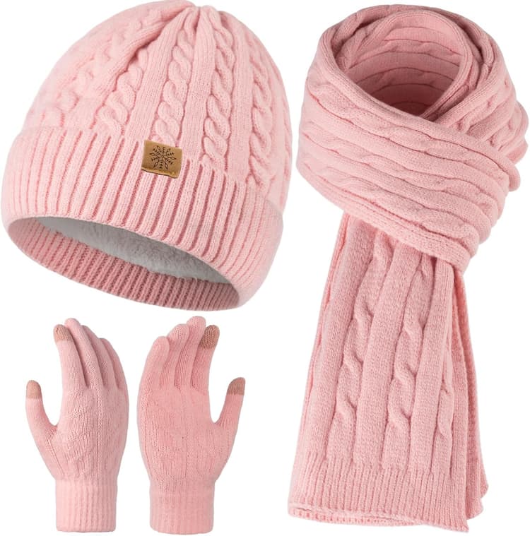 Tavaleu Winter Scarf Hat Gloves Set for Women Men, Warm Lined Beanie Hats Touchscreen Gloves Soft Long Scarf