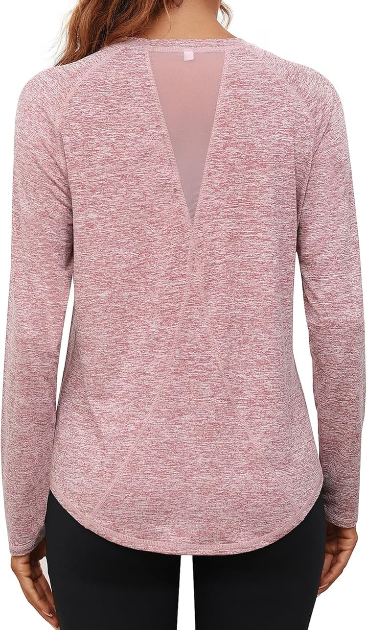 Gyabnw T-Shirt de Sport Femme à Manche Longue Tops et Col Rond Fitness Yoga Tee Shirt