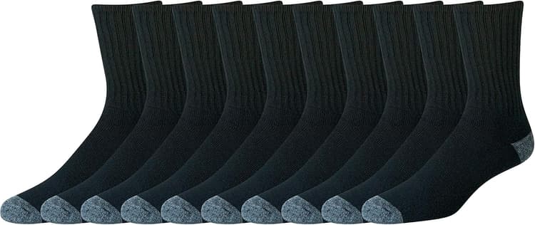 Amazon Essentials Men's Cushioned Moisture Wicking Cotton Crew Socks for Sports, 10 Pairs