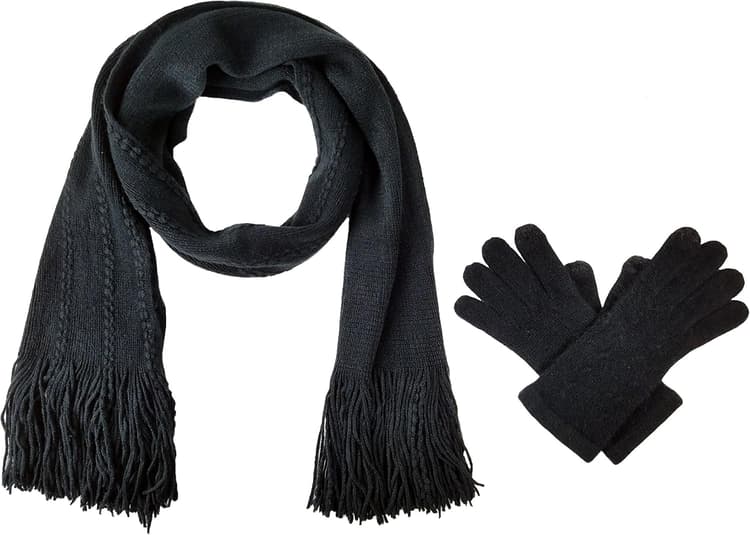 BRUCERIVER Women's Ultra Soft Knit Cable Design Scarf and Glove Set with Touchscreen Function