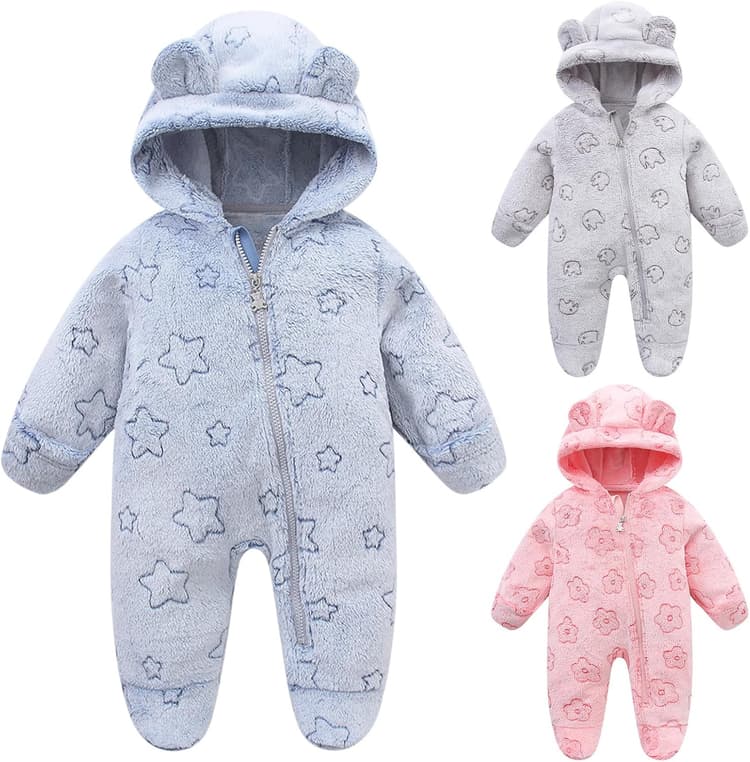 Combinaison de Neige d'Hiver pour Nouveau-né Bébé avec Oreilles d'Ours en Grenouillère à Capuche pour Tout-petit Motif Vêtements d'Extérieur Manteaux