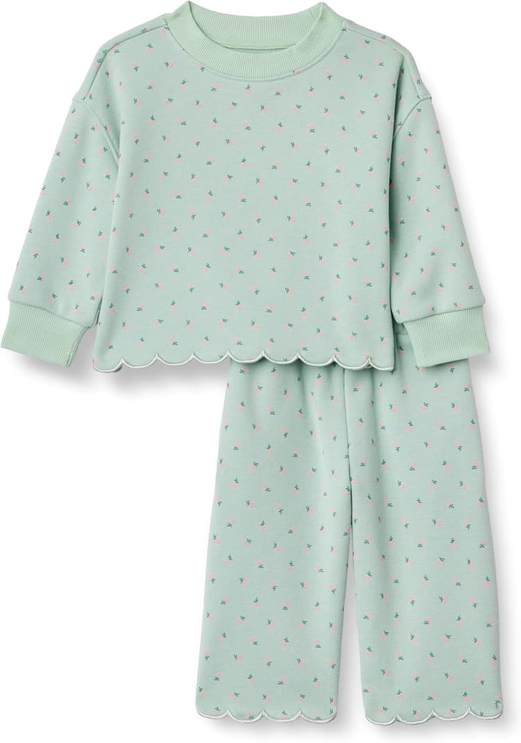 Amazon Essentials x Sofia Grainge Toddlers and Baby Girls' French Terry Sweatshirt Pant and Top Set