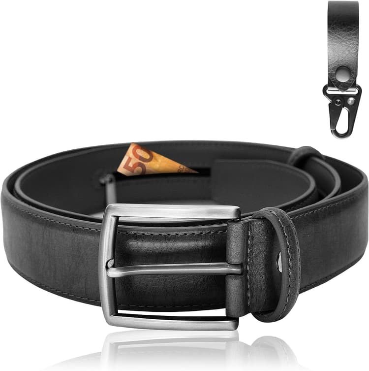 Ceinture Porte-Monnaie en Cuir, Pochette Secrète d'homme et de Femme, Ceinture Cache Billets, Idéal pour Une Meilleure Sécurité en Voyage et Travail. (Noir)