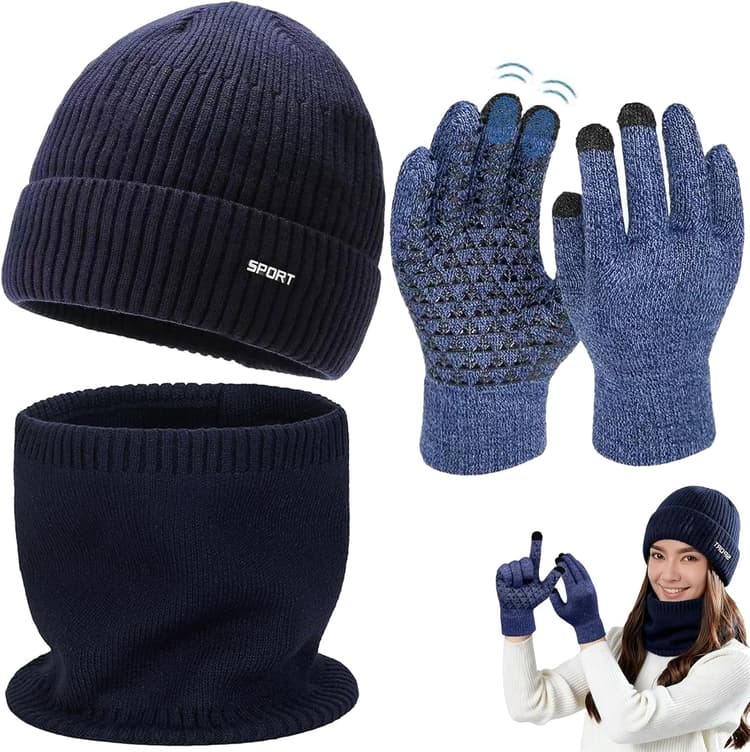 ensemble bonnet echarpe gant Unisexes,ensemble écharpe et chapeau,tricot chapeau avec doublé,pour Ski Activité de Plein Air