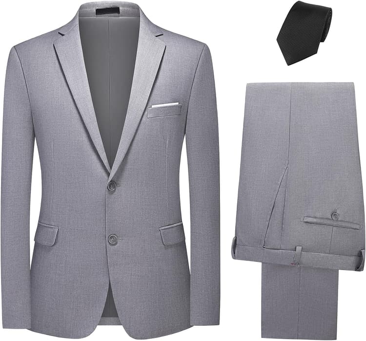 Costume Homme 2 Pièces Mariage Business Slim Fit Smoking à Deux Boutons de Couleur Uni à la Mode Blazer Veste et Pantalon avec Cravate