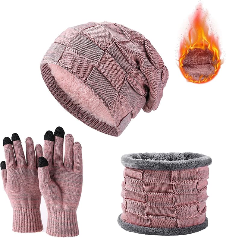 Ensemble de Tricotés Bonnet Écharpe e Gants Packs Bonnet, Écharpe et Gants Homme Femme Ensemble Chauds d'hiver 3 en 1 avec Chaud Écharpe Chapeau Écran Tactile Gants