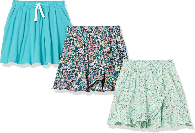 Amazon Essentials Girls and Toddlers' Knit Skorts with Elastic Waist and Built-in Shorts