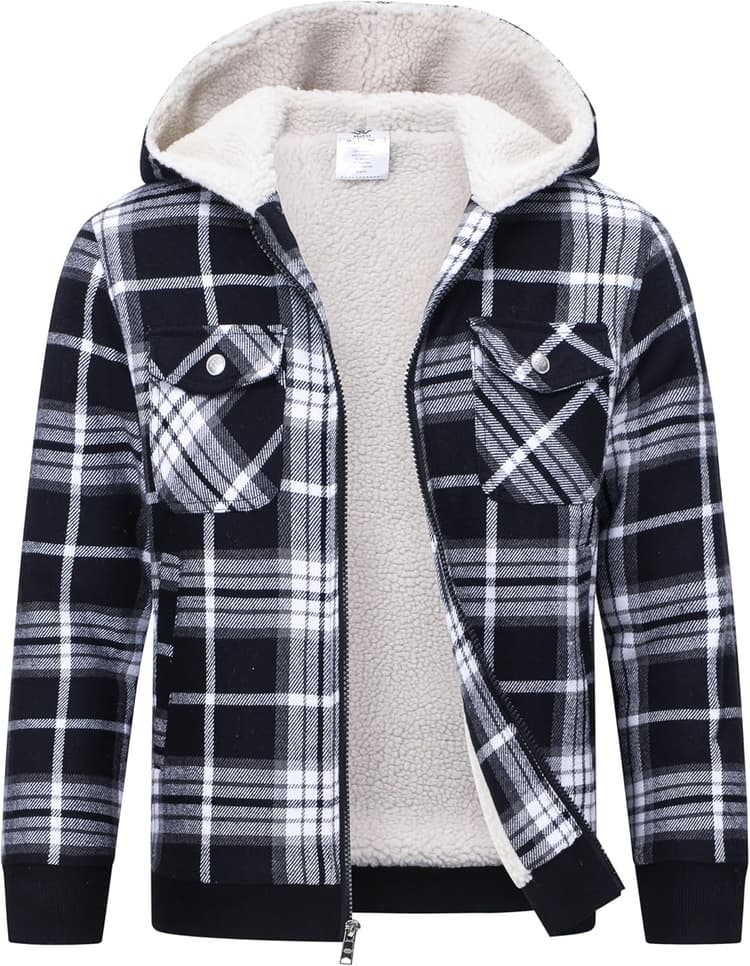 MoFiz Sweat à Capuche Zippé Garçon Veste en Polaire d'hiver Manteau Chaud Épais Doublure Hoodie pour Enfants 6-18 Ans