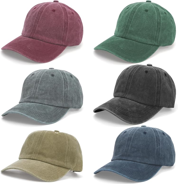 6 Pieces Washed Plain Baseball Cap, Unisex Vintage Cotton Baseball Cap, Distressed Twill Adjustable Golf Dad Hat, Retro Unstructured Baseball Hat for Men, Women