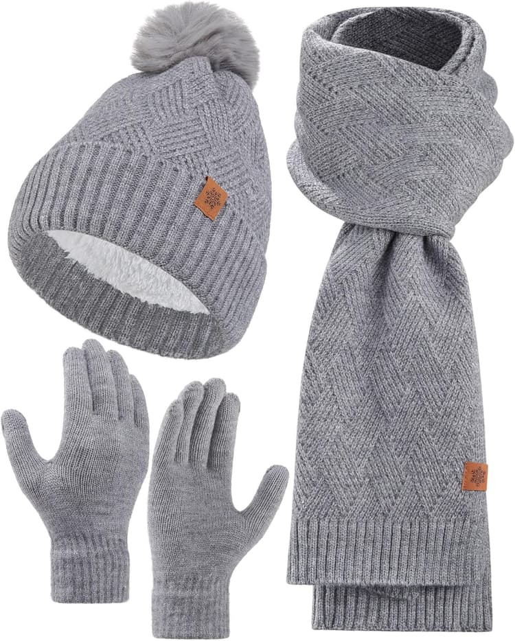 Ensemble Bonnet Echarpe Gant Femme - Hiver Chaud Tricoter Ensemble Unisexes pour Ski Activité de Plein Air
