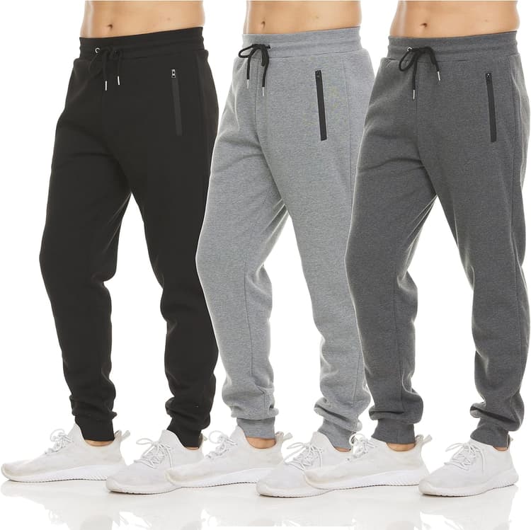 PURE CHAMP Mens Sweatpants 3 Pack Fleece Active Athletic Workout Jogger Sweatpants for Men with Zipper Pocket Size S-3XL
