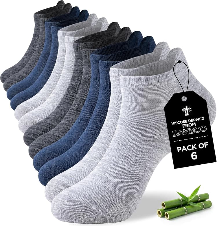Niorasen Ankle Socks for Men, 6 Pairs Bamboo Rayon Breathable Sports Low Cut Thin, Multicolor Size 6-8 9-11 12-14