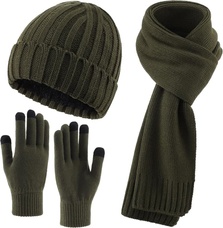 Connectyle 3 PCS Fleece Lined Cold Weather Set, Warm Winter Beanie Hat, Long Scarf and Touchscreen Gloves for Men & Women