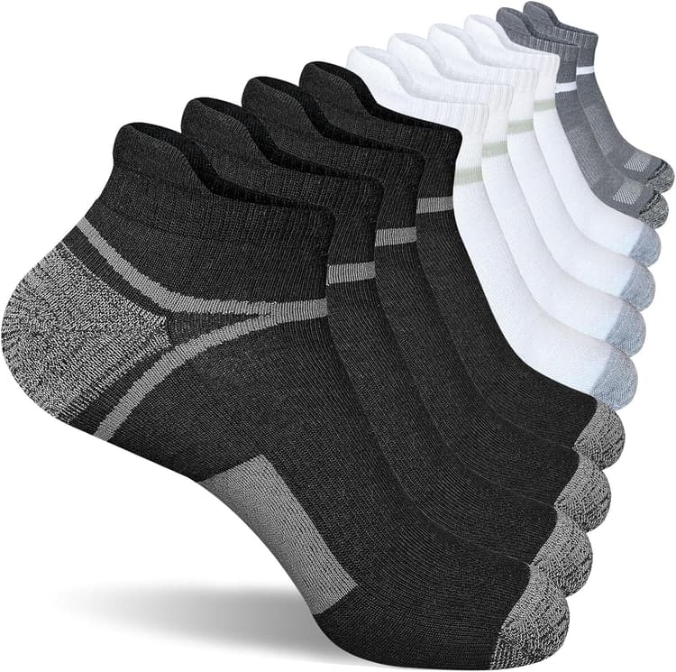 Men's Athletic Cushioned Ankle Socks, Comfort Wicking Anti-Blister Running Sock 5 Pairs