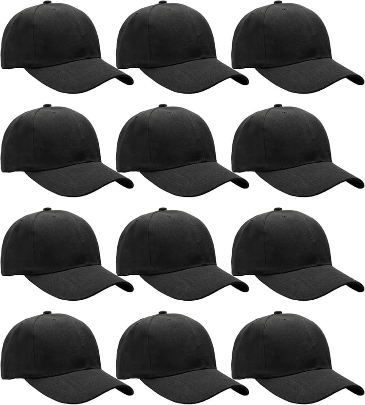 Falari Wholesale Bulk Lot 12-Pack Baseball Cap Adjustable Size Plain Blank Solid Color