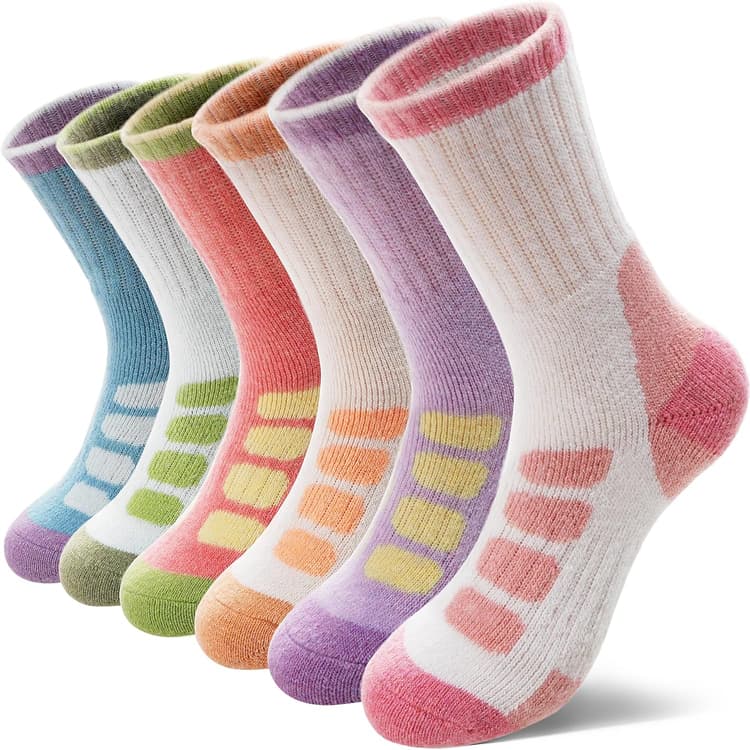 6 Paires Chaussettes Enfant Laine Mérino pour Marche Garçons Filles Tout-Petits Hiver Thermiques Épaisses Chaudes Rembourrées Chaussettes Crew pour Randonnée