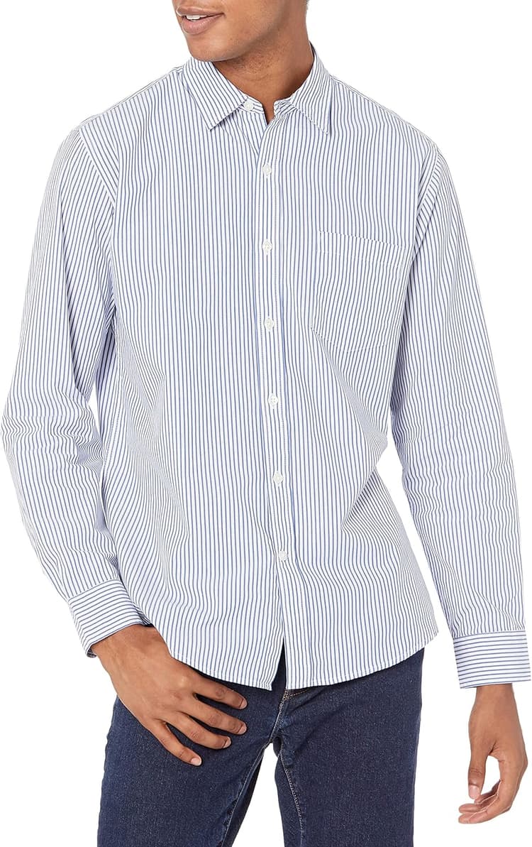 Amazon Essentials Homme Chemise en Popeline à Manches Longues, Style Décontracté, Coupe Standard