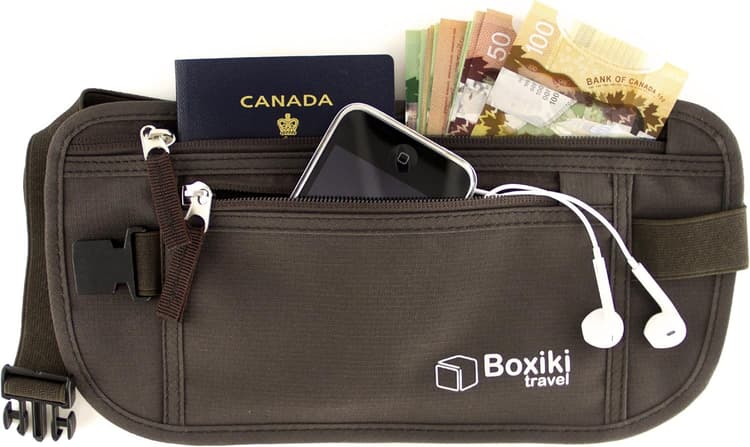 Boxiki Travel Ceinture d'argent dissimulée pour hommes et femmes - Sac de taille RFID bloquant pour passeport, portefeuille et téléphone - Sécurisé et fiable pour les voyages