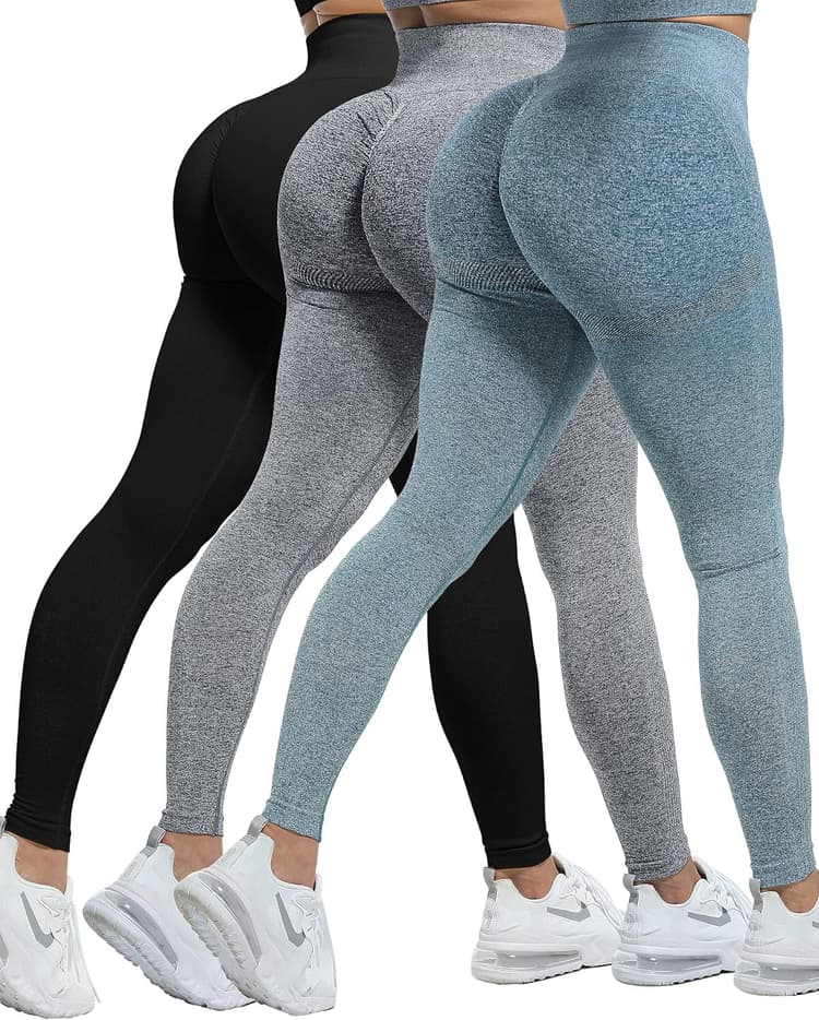 CHRLEISURE Workout Leggings Sets for Women, Gym Scrunch Butt Butt Lifting Seamless Leggings 3 Piece