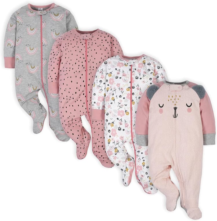 Gerber baby-girls 4 Pack Sleep 'N Play Footie