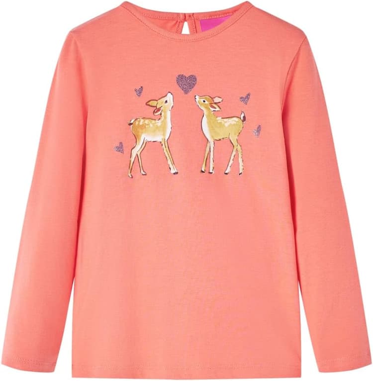 vidaXL T-Shirt Enfants à Manches Longues Vêtement Tout-Petits Imprimé Cerfs Corail 104
